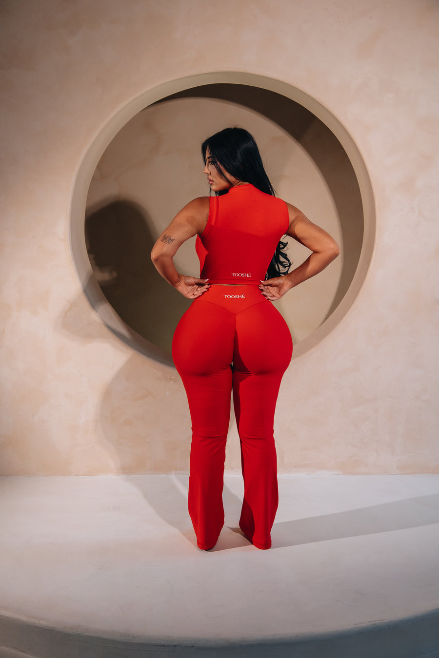Red Flare Pants, back view